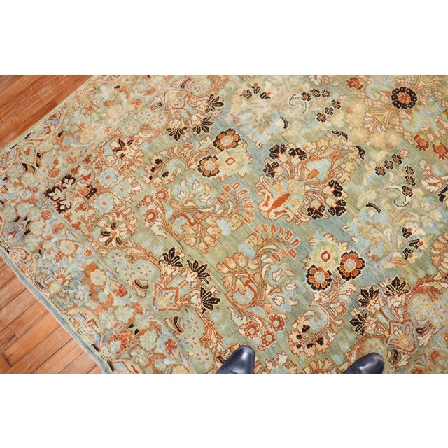 Peach Early 20th Century Zabihi Collection Blue Peach Green Persian Sarouk Rug - 5'9" x 9'4" For Sale - Image 8 of 9