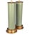each of simple cylindrical form covered in a mottled celadon green glaze; with custom giltwood bases and gilt-metal caps;...