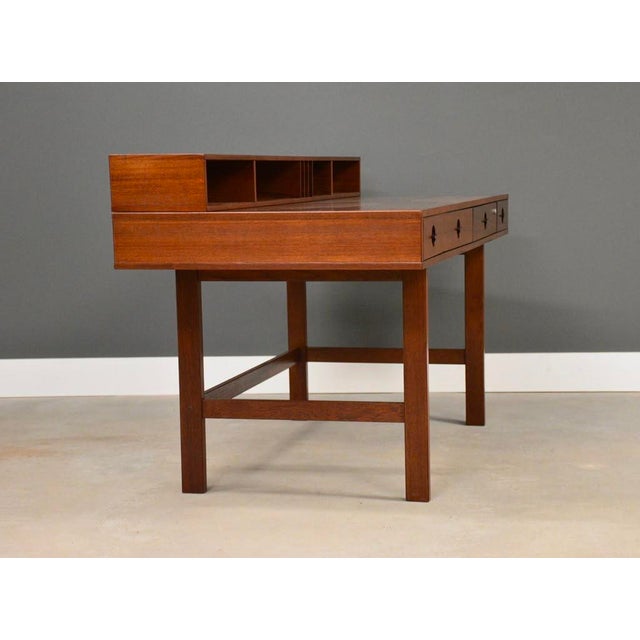 1970s 1975 Refinished Peter Lovig Signed Teak Flip Top Desk For Sale - Image 5 of 10