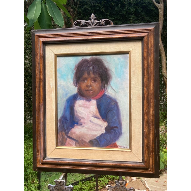 Late 20th Century Oil on Canvas Portrait Painting of a Beautiful Navajo Child, Framed For Sale - Image 13 of 13