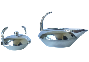 Mid-Century Modernist French "Escapade" Silver Plate Coffee & Sugar - a Pair