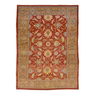 Modern Floral Sultanabad Handmade Persian Wool Rug in Red-Rust Color For Sale