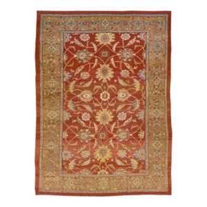 Modern Floral Sultanabad Handmade Persian Wool Rug in Red-Rust Color