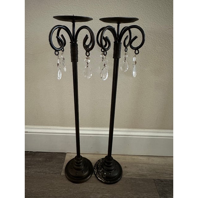 Traditional Vintage Late 20th Century Tall Metal Candle Holders- Set of 2 For Sale - Image 3 of 12