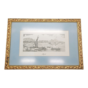 Vintage Napoli Print, Panoramic View of the Bay, Naples, Italy, With Mount Vesuvius