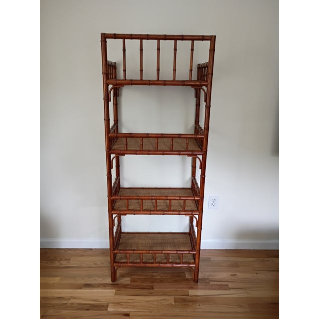 Mid-Century Modern Vintage Palecek Bamboo Etagere Four Shelf Bookcase For Sale - Image 3 of 8