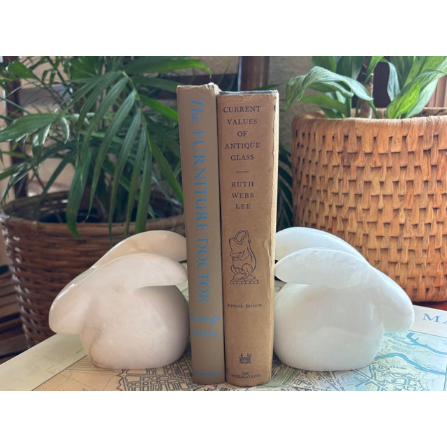 Contemporary Late 20th Century White Carved Stone Bunny Rabbit Bookends For Sale - Image 3 of 9