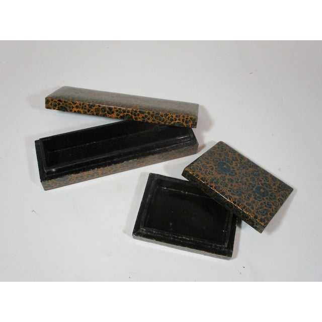 Vintage Kashmir Handmade and Hand-Painted Lacquered Boxes, Set of 2 For Sale - Image 4 of 7