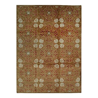 9x12 Brown Hand-Knotted Wool Floral Trellis Motif European Modern Carpet Rug For Sale