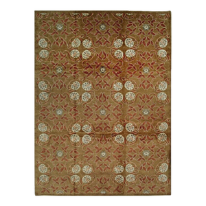 9x12 Brown Hand-Knotted Wool Floral Trellis Motif European Modern Carpet Rug