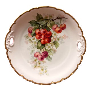 Antique Pt Tirschenreuth Bavaria 11" Hand Painted Cherry Cake Plate Charger 1907 For Sale