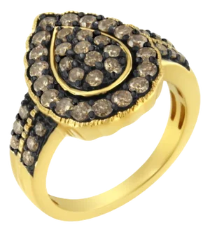 10K Yellow Gold Plated .925 Sterling Silver 1 1/8 cttw Prong-Set Round-Cut Diamond Pear Cocktail Ring (J-K Color, I1-I2 Clarity) - Size 6