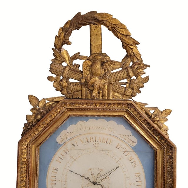 Louis XVI Torricelli Barometer in Carved and Gilded Wooden Frame, France, 18th Century For Sale - Image 3 of 18
