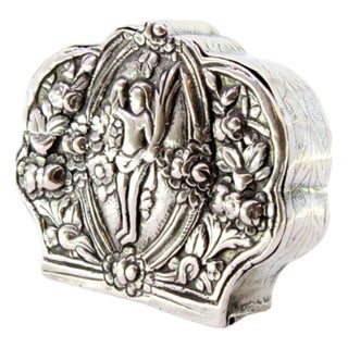 Silver Rosaries Box with Floral Reliefs and Nude Figure For Sale