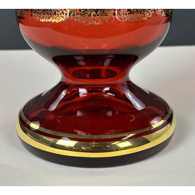 Hand-Gilded Ruby Glass Vase from Bohemia Crystal For Sale - Image 4 of 8