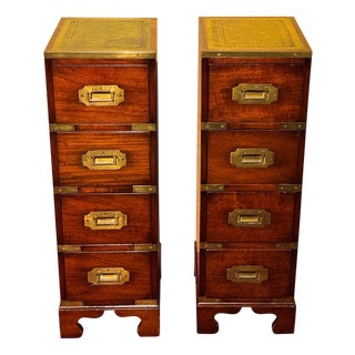 Military Apothecary Bedside Tables with Drawers and Leather Tops, 1850s, Set of 2 For Sale