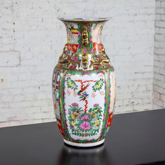 Lovely Asian Rose Medallion Andrea by Sadek vase composed of hand crafted porcelain with hand painted details, made in...