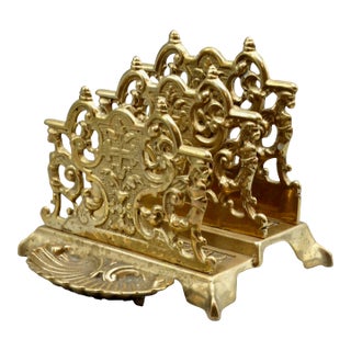 1920's Early English Gilt Brass Double Letter Rack For Sale