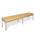 Mid-century modern tufted leather bench, made of top-grade leather in a creamy yellow finish and stainless steel base....