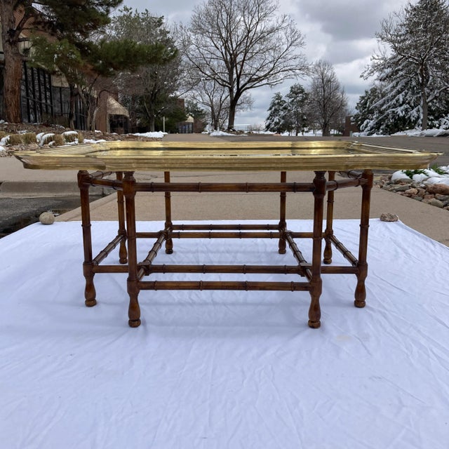 1970s Scalloped Brass Coffee Table in Faux Bamboo For Sale - Image 11 of 13