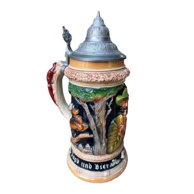 1990s Large 2l German Stein With Hunter, Stag, and Squirrel Handle For Sale - Image 5 of 11