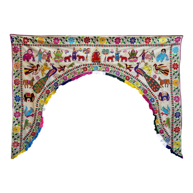 Vintage Door Valance Kutch Hand Embroidered Door Topper Curtain Wall Hanging For Sale