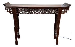 Vintage Genghis Khan Furniture Carved Rosewood Dragon Altar Console Table