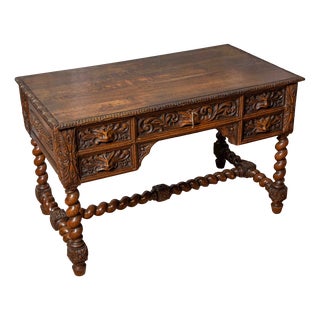 Victorian Carved Oak Desk For Sale