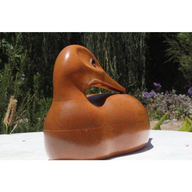 Contemporary Signed Large Hand-Carved Pacific NorthWest 1996 Alder Wooden Drake Decoy Sculpture For Sale - Image 3 of 9