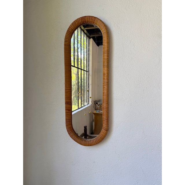Brown Oval Wicker Mirror, Italy, 1960s For Sale - Image 8 of 15