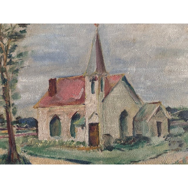 Wood Early 20th Century Folk Art Landscape Oil Painting, Framed For Sale - Image 7 of 11