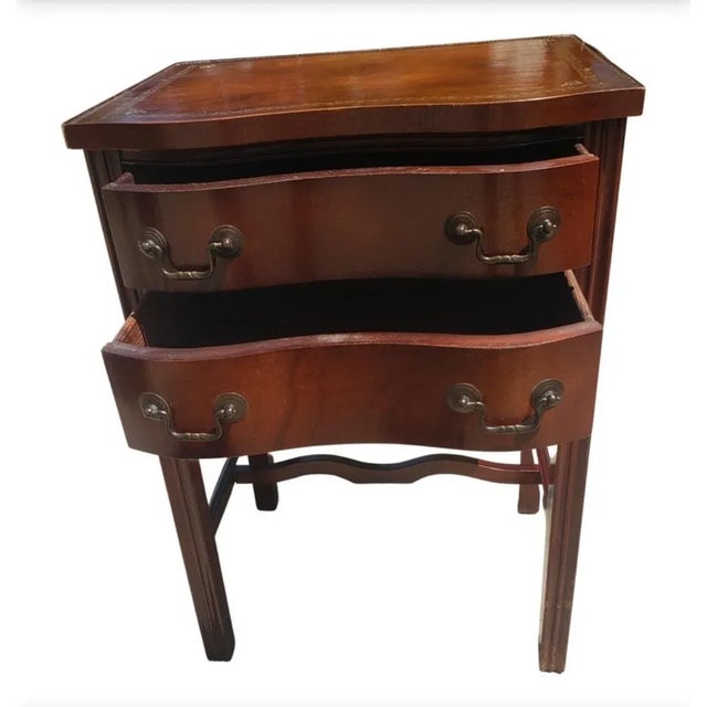 Two-Drawer Serpentine Mahogany Chippendale Side Table With Stenciled Leather Top For Sale In Washington DC - Image 6 of 12