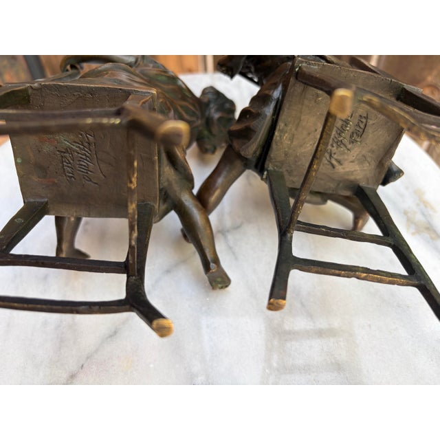Bronze Antique Franz Iffland Art Nouveau Bronze Sculptures - Mirrored Pair For Sale - Image 8 of 9