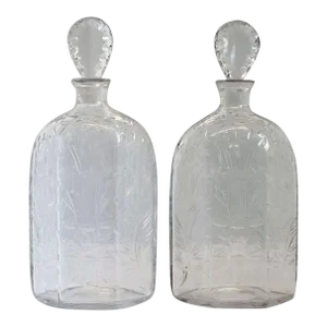 Pair English Harry Powell for Whitefriars Glass Spanish Cut Decanters