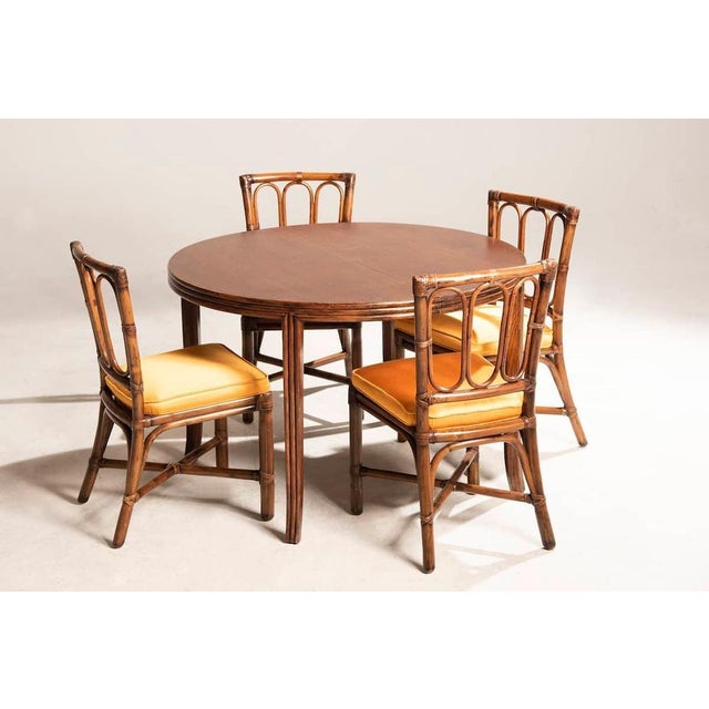 Wood Extendable Round Table and Rattan Chairs from Mc Guire, 1970s, Set of 5 For Sale - Image 4 of 18