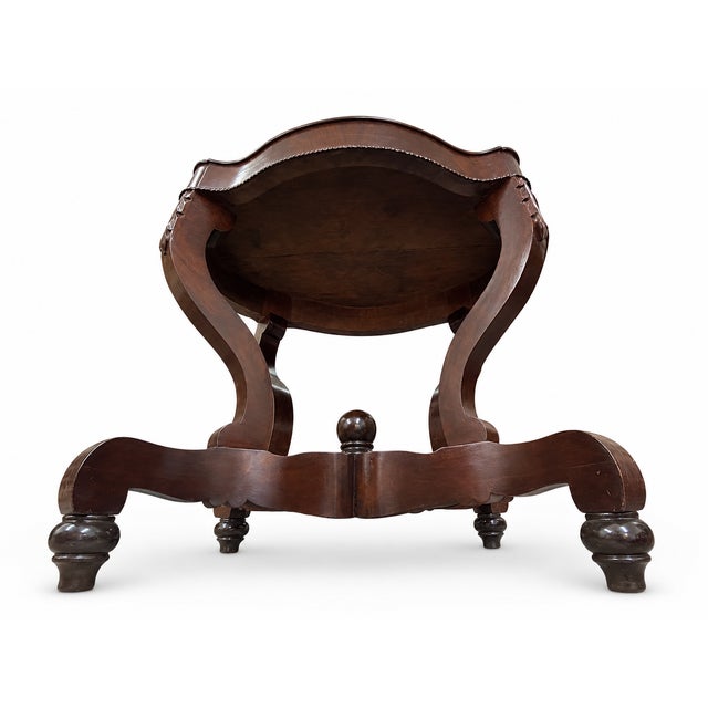 Brown Restored Burled Wood Oval Center Table With Bookmatched Top & Scrolled Pedestal Base For Sale - Image 8 of 8