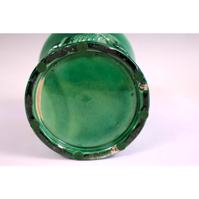 Ceramic Antique Awaji Pottery Dragon Vase Brush Pot Green Japanese For Sale - Image 7 of 7