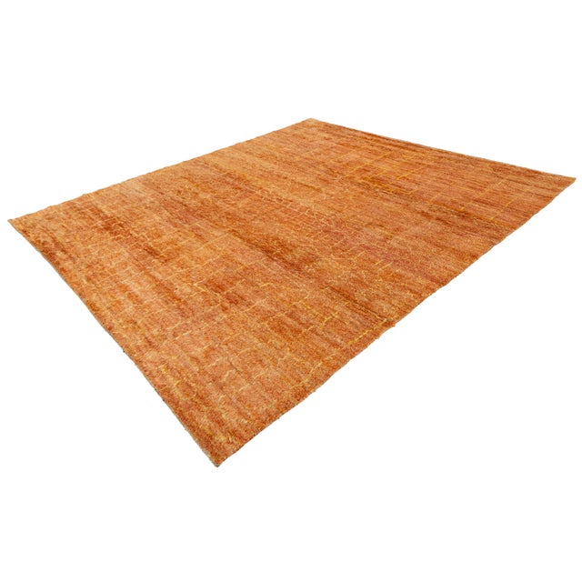 Modern Moroccan Style Terracotta Wool Rug - Hand- Knotted Minimalist Area Rug For Sale - Image 12 of 12