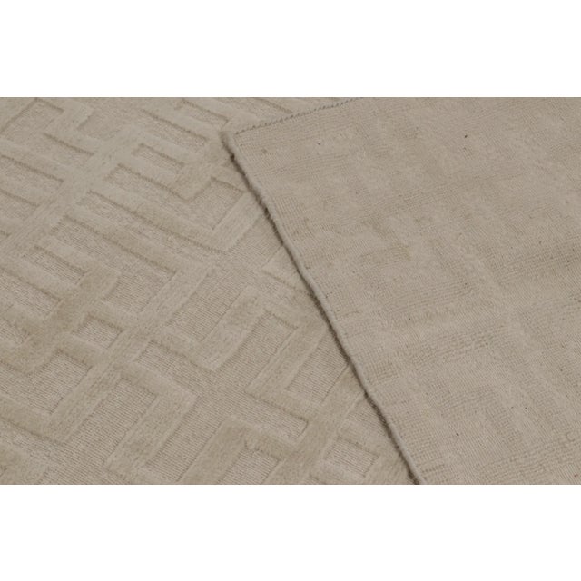 Ivory Contemporary High-Low Sculpted Greek Fret Wool Mohair Rug by Rug & Kilim, India For Sale - Image 8 of 10