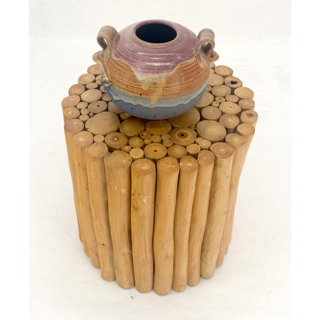 Sheath of Twigs Stripped & Varnished Hardwood Round End Side End Table Stand For Sale - Image 6 of 7