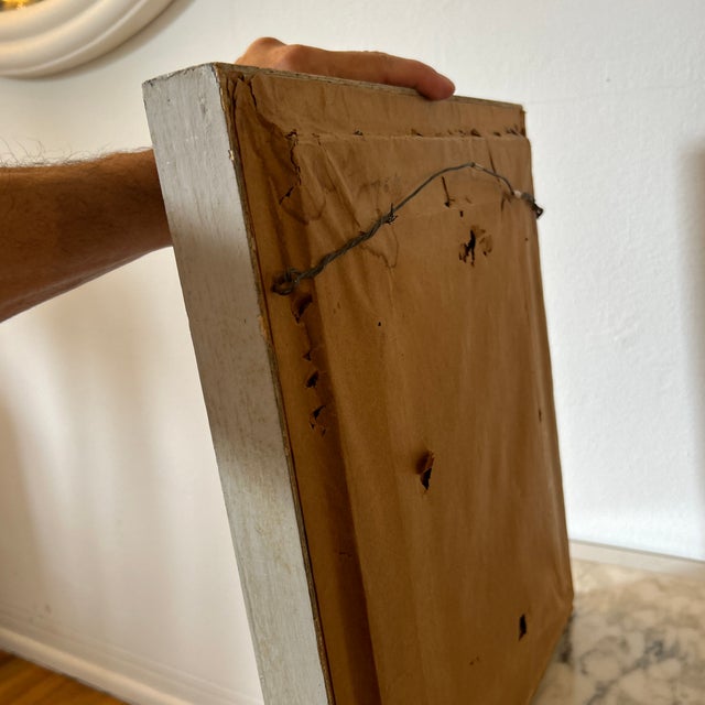 Mid 20th Century Figurative Painting in Grey Washed Carved Wood Frame For Sale - Image 10 of 11