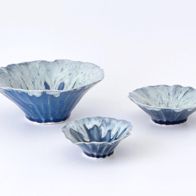 Contemporary Handcrafted "Icy Blue" Nesting Pinch Bowls by