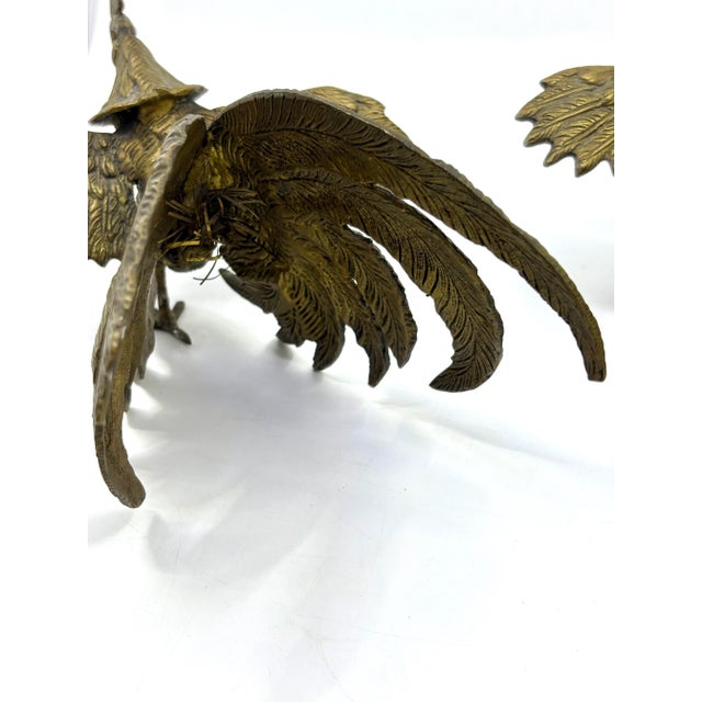 Vintage Brass Fighting Rooster Tablescape Statues- A Pair For Sale In New York - Image 6 of 6
