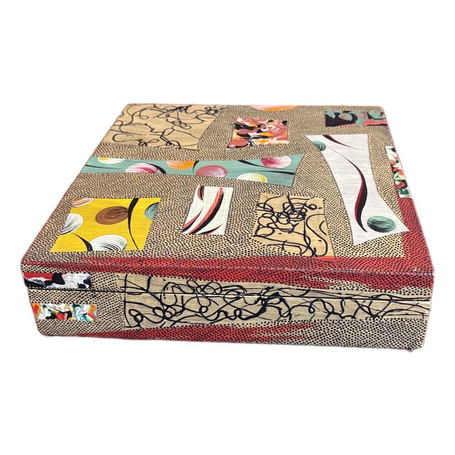 Late 20th Century Hand-Decorated Abstract Collage Jewelry Box, Signed, 10” Square For Sale