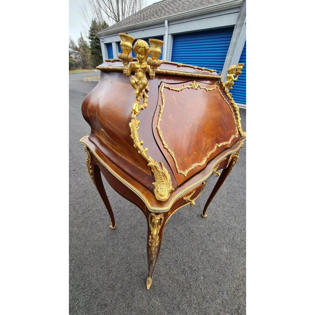 2020s French Louis XV Style Gilt Bronze Writing Secretary Desk/ Table for Home and Office. For Sale - Image 5 of 12
