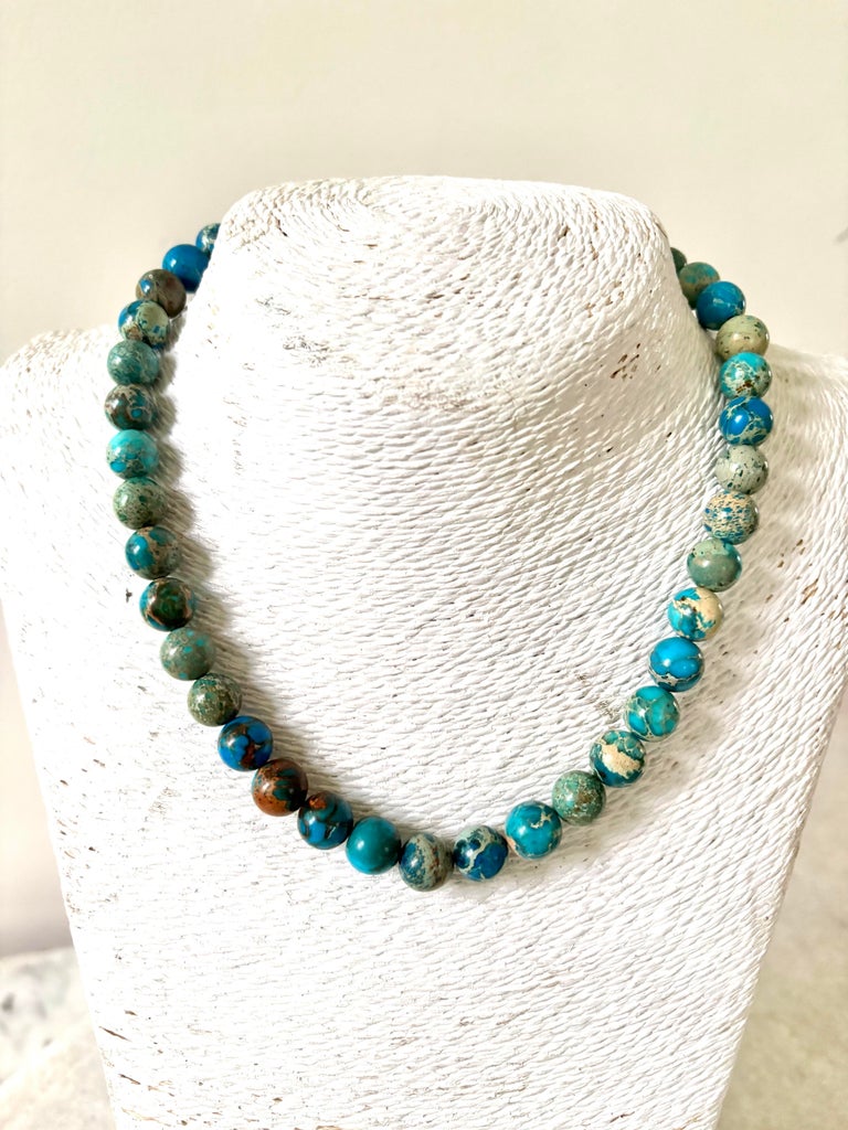 18” Ocean Jasper Beaded Necklace With Gold Tone Adjustable Clasp