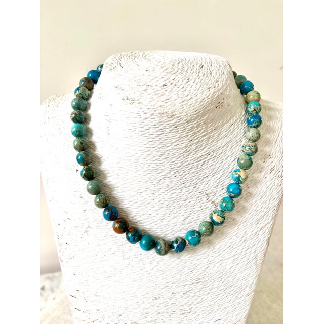Lovely ocean Jasper beaded necklace with gold tone adjustable clasp designed by Matthew Izzo.