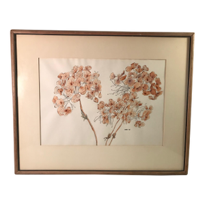 1963 Original Watercolor & Ink "Hydrangulas" by American Artist Marvin Spohn