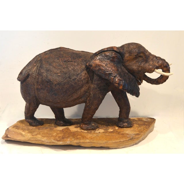 A Fine Large Carved Vintage Elephant on Stone Base For Sale In Los Angeles - Image 6 of 6