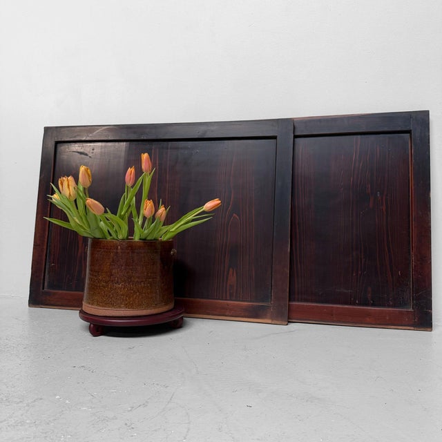 Japanese Minimalist Wooden Door Panels, 1890s, Set of 2 For Sale - Image 5 of 12